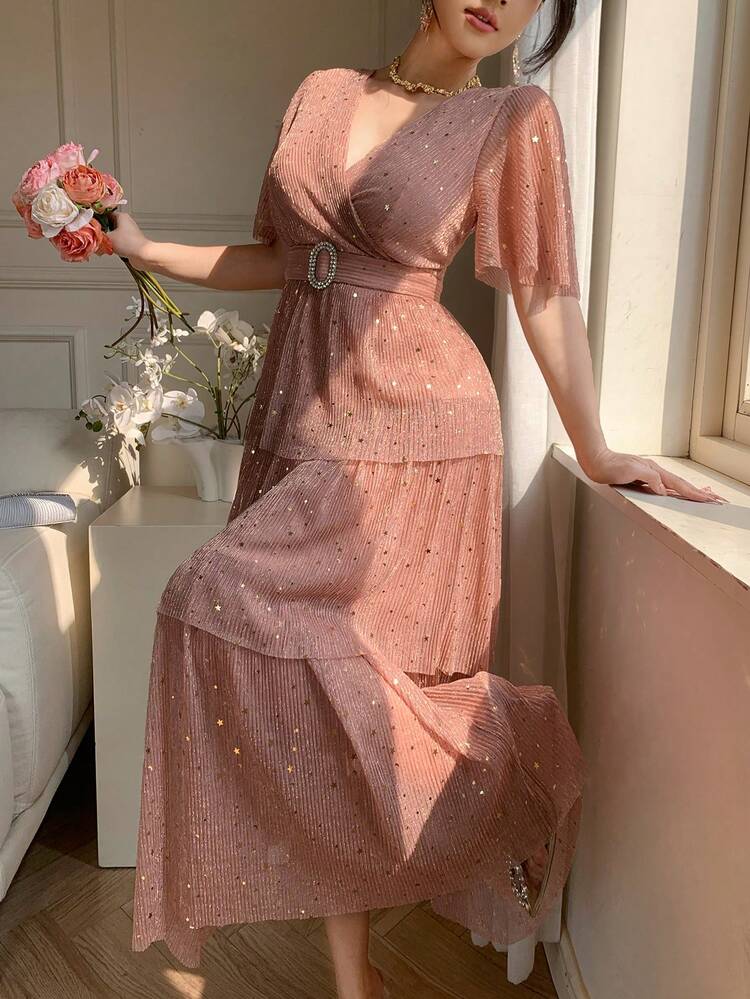 French Sequin Cake Skirt Long Formal Dress, Summer Occasion Dress Sun Dresses For Women