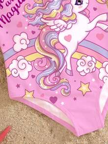 SHEIN Baby Girls' Casual Minimalist Fitted One-Piece Swimsuit, Suitable For Summer - Multicolor - View 5