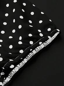 Sweetra Plus Size Spring/Summer Polka Dot Patchwork Solid Color Mini Dress - White - View 5
