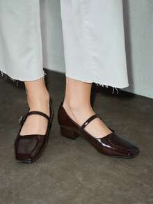 Women's 3cm Cloth Covered Heel Fashion Versatile White Mary Jane Pumps, Suitable For All Seasons - Brown - View 5