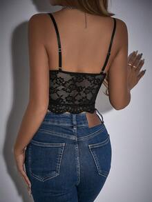 Allurite Women's Sexy Sheer Lace Camisole For Summer - Brown - View 2