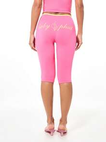 BABYPHAT Jersey Capri Leggings With Tie Detail And Gold Script Branding High Rise Cropped Cycling Shorts - Pink - View 5