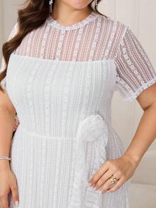 Reflora Đầm nữ cỡ lớn, đầm midi/maxi ren hoa tay ngắn thanh lịch màu trắng lãng mạn mùa xuân/hè. - trắng - Xem 8