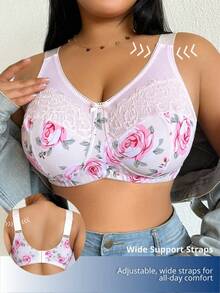 DesireSculpt Floral Plus Size Push Up Bra With Lace Details Full Cup Design And Adjustable Wide Straps For Comfort - Multicolor - View 1