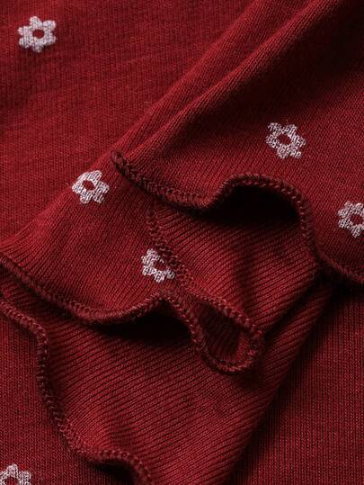 Dazy Plus Ditsy Floral Ruffle Hem Waist Cinched Long Sexy Red Nightgown For New Year