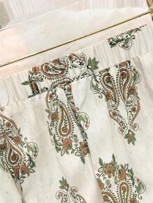 Lacomfia Rok Panjang Maxi Bermotif Paisley Ukuran Plus, Model A-Line, Dekorasi Rhinestone, Gaya Bohemian, Liburan, Warna Beige, Musim Gugur - MultiWarna - View 4