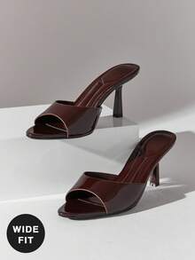 SHUZIA Giày sandal nữ dáng rộng, thoải mái, gợi cảm, mũi nhọn, chất liệu giả da bóng, gót nhọn. - Cà phê nâu - Xem 6