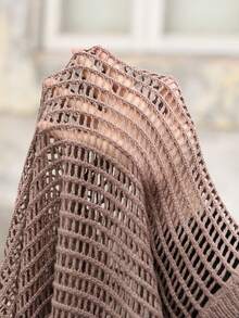 Brillora Women's Summer Beach Vacation Hollow Out Sheer Batwing Sleeve Loose Sweater - Brown - View 7