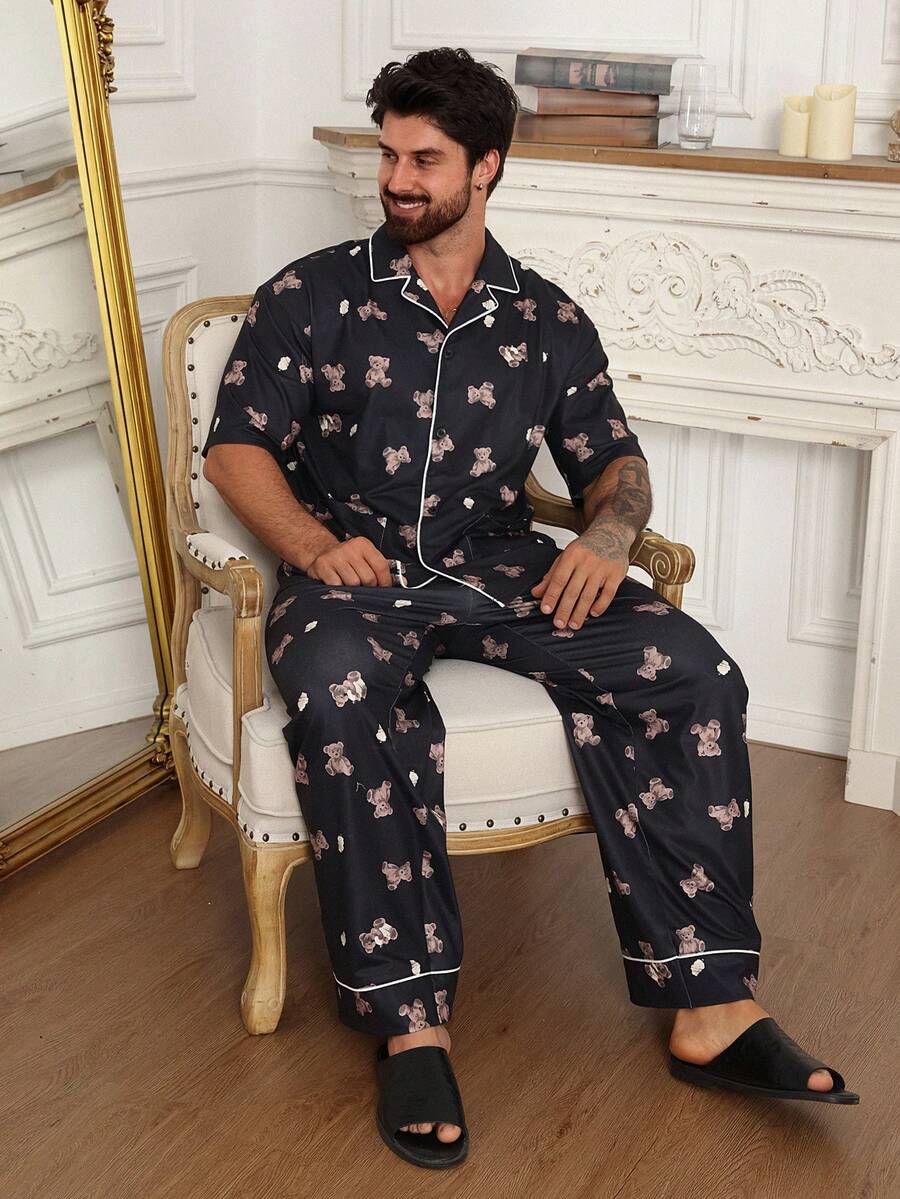 DAZY Men's Short Sleeve Top And Long Pants Pajama Set, Spring/Summer - Multicolor - View 1