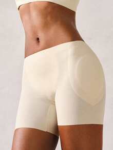 女士无缝加垫塑身内裤，丰臀、紧致腹部，薄丝滑冰纤维，带泪珠泡沫垫 - 杏色 - 查看 1