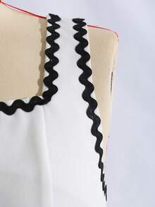SHEIN Vestido de Cor Sólida Branca com Cinto Preto na Cintura, Vestido Longo Elegante, Adequado para Uso Diário, Festas de Aniversário e Diversos Eventos, Primavera/Verão - Branco - Visão 5
