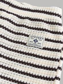 SHEIN Bộ đồ 2 món cho bé gái tuổi teen: áo tank top và quần short kẻ sọc đen trắng, trang phục thường ngày đa năng. - Đen và trắng - Xem 3