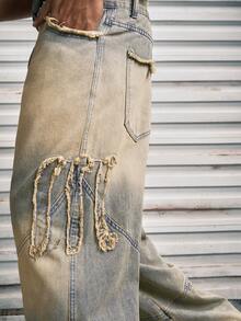 Modcrash Jeans de pierna ancha y ajuste holgado desgastados, jeans rectos holgados de estilo hip hop para hombres - Bronce - Ver 6