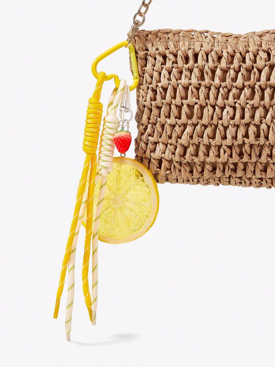 Viva Strut 1个趣味仿真水果柠檬片吊坠，多功能简约创意钥匙扣包包配饰吊坠 - 黃色 - 查看 1