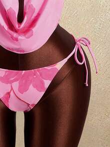 Zestiva Bộ bikini 4 mảnh dành cho nữ, cổ khoét sâu, đính đá lấp lánh, kiểu dáng suông, thích hợp cho tiệc bãi biển và kỳ nghỉ. - Hồng - Xem 7