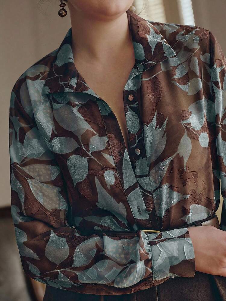 Plus Size Women's Elegant Floral Print Blouse, Versatile For Vacation, Fashionable Shirt For Summer, Fall, Winter, Spring, New Year, Party, Wedding, Chic, Stylish, Formal, Work, Thanksgiving, Festival, Elegant, Valentine's Day