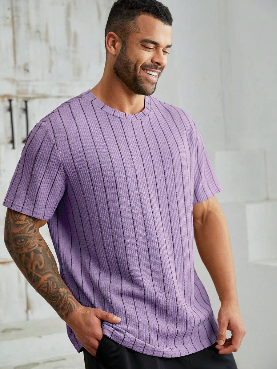EASEVO Plus Size Men's Fitted Short Sleeve T-Shirt - Purple - View 1
