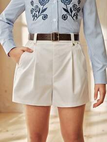 Anewsta Girls' Casual Versatile White Shorts With Belt, Spring/Summer - White - View 4