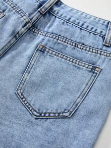 GlowEve 女士向日葵刺绣口袋毛边休闲牛仔短裤 - 藍色 - 查看 5