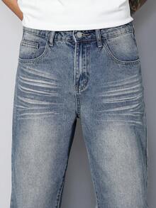 Manfinity Hypemode 男士休闲水洗蓝色牛仔裤，时尚宽松长裤，四季皆宜 - 淺色水洗藍 - 查看 4