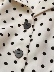 Sweetra Plus Size Polka Dot Patchwork Solid Color Mini Dress, Spring/Summer - Black - View 6