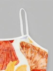 SHEIN Vestido informal de tirantes con estampado de estrellas de mar para niña preadolescente de vacaciones - Multicolor - Ver 3