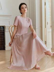 Anewsta Tall Đầm nữ thanh lịch đính cườm và họa tiết hoa, hàng mới về. - Hồng - Xem 2