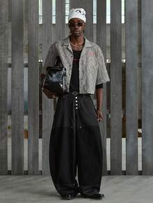 NEON BLANC 男士休闲纽扣口袋铆钉牛仔裤 - 黑色 - 查看 3