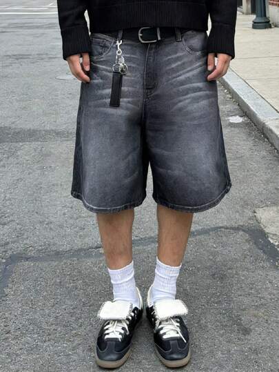 HIMLAND Pantaloncini di jeans casual larghi con tasche a contrasto di colore per uomo