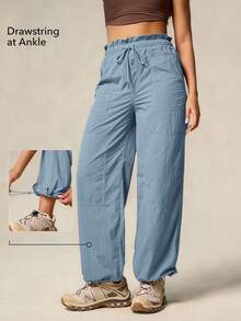 OutZeal Women Outdoor Pants Camping Hiking Water-Resistant Lightweight Drawstring Waist Wide Leg Bottoms - Blue - View 4