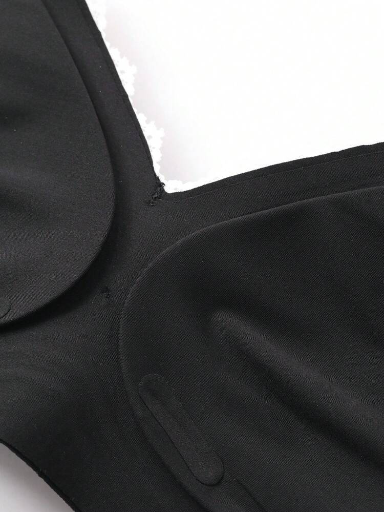 Sweet Floral Lace Patchwork Adjustable Spaghetti Strap Lightly Padded Bra For Women