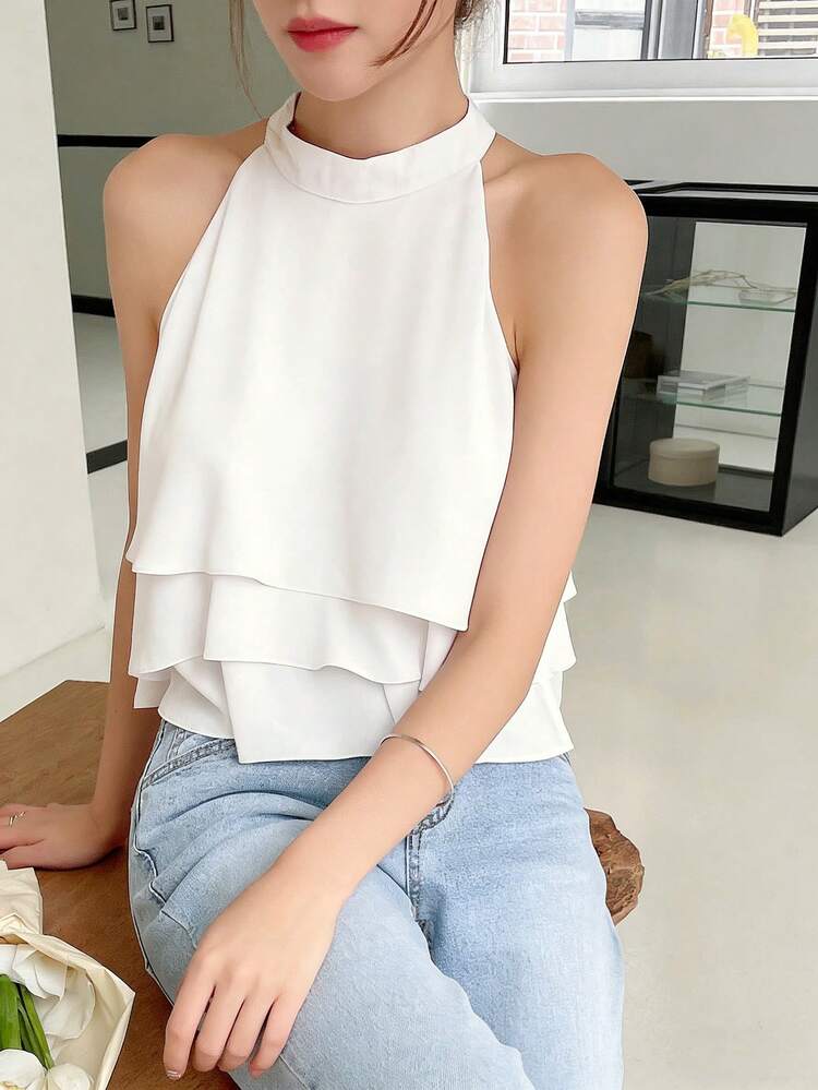 Sleeveless Business Casual Solid Color Blouse For Women