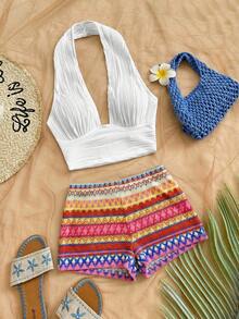 Soleia Bộ đồ 2 mảnh phong cách Bohemian lãng mạn họa tiết hoa: Áo tank top cổ yếm kẻ sọc nhiều màu sắc và quần short, thích hợp cho các dịp thường nhật mùa xuân/hè, đi biển, dự đám cưới, lễ tốt nghiệp, ngày lễ Thánh Patrick, lễ Phục sinh, lễ hội âm nhạc. - Nhiều màu - Xem 5