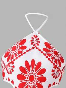 SHEIN Tween Girl Floral Print Backless Waist Hollow Out Maxi Beach Vacation Dress - Red - View 7