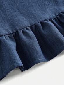 SHEIN Young Girls' Blue Straight Dress With Cute Fish Tail Ruffle Hem, Casual Fashionable Versatile For Outing And Vacation - Blue - View 4