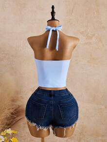 Zestiva 女士印花露背吊带泳衣上装，适合海滩度假 - 藍色 - 查看 2