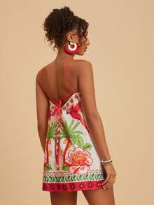 Travachic Vestido corto de verano con tirantes de espagueti y estampado de gasa para mujeres - Multicolor - Ver 6