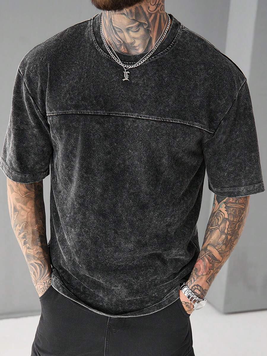 SLATEMANN Men's Casual Solid Color Crew Neck Short Sleeve T-Shirt - Black - View 1