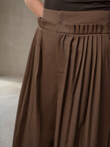 MOTF PREMIUM SPRING & SUMMER RUCHED WIDE LEG HIGH WAIST SLIMMING CASUAL TROUSERS, FASHIONABLE AND VERSATILE FOR WORK AND DAILY WEAR - Mocha Brown - View 3