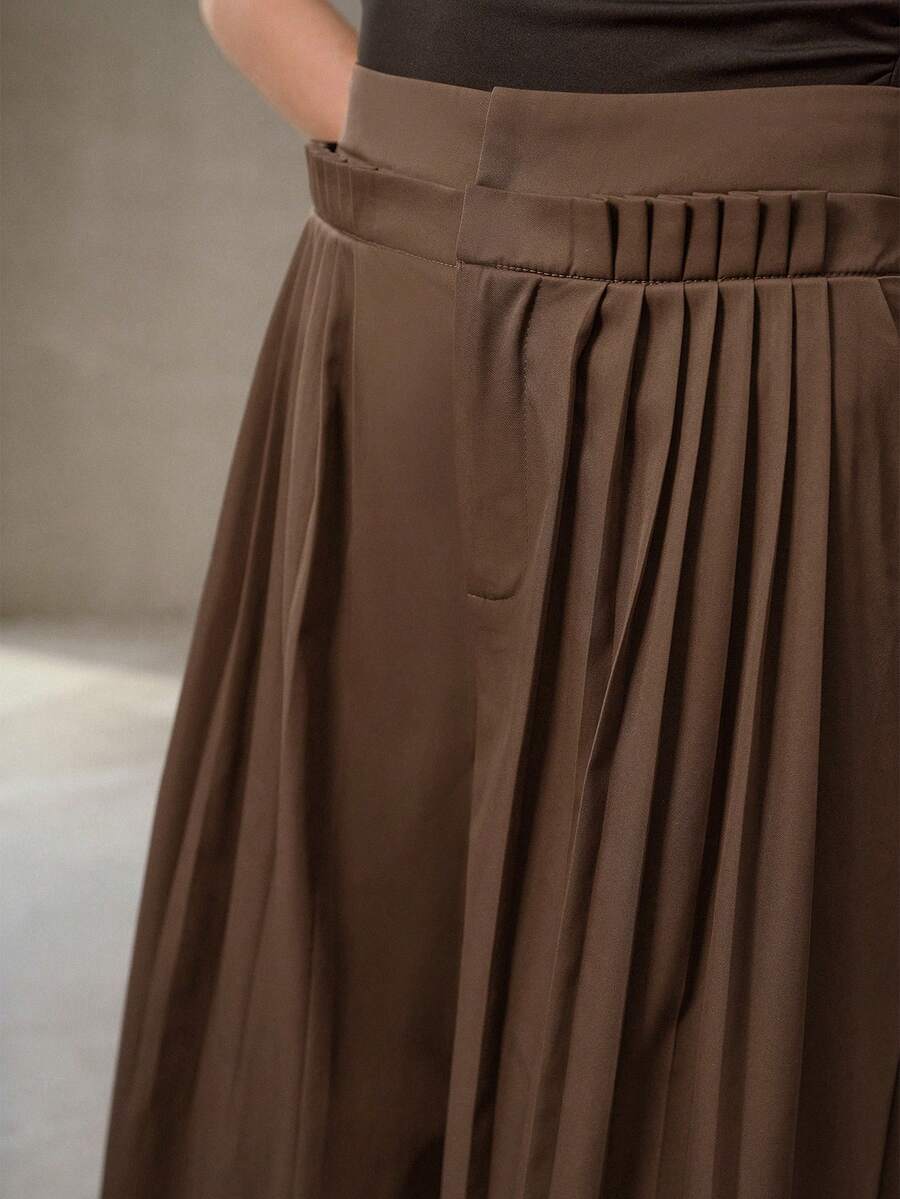 MOTF PREMIUM SPRING & SUMMER RUCHED WIDE LEG HIGH WAIST SLIMMING CASUAL TROUSERS, FASHIONABLE AND VERSATILE FOR WORK AND DAILY WEAR - Mocha Brown - View 2