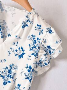 Rusticease Áo kiểu nữ mùa hè, phong cách thường ngày, họa tiết hoa, cổ khoét, tay bồng. - trắng - Xem 3
