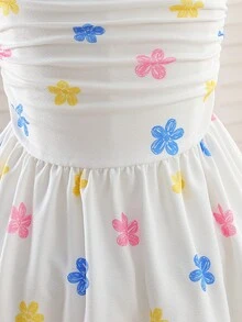 Vintaside Kids 少女夏季蝴蝶结肩带碎花连衣裙，适合下午茶、约会、居家休闲、海滩玩耍、参加派对和活动。 - 彩色 - 查看 5