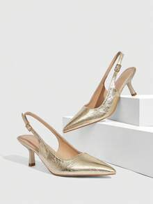 CUCCOO SZL Fashionable Elegant Pointed Toe Metal Accent High Heel Pumps - Gold - View 4