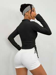 DAZY Women's Black Fitted Cinched Waist High Collar Sports Jacket, Summer - Black - View 2