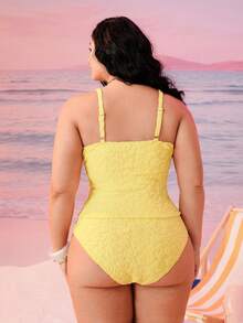 Swim Mod Plus Size Women 2pcs Elegant Backless Swimwear For Beach & Pool - Yellow - View 2