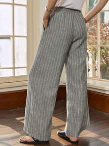Dazy-Less Women's Casual Striped Print Loose Wide Leg Pants, Suitable For Vacation, Daily Commute Summer - Grey - View 5