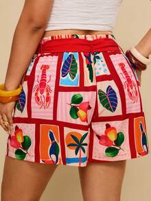 Travachic 大码纸袋腰带棕榈树图案短裤 - 彩色 - 查看 3