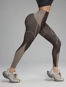 Innovista Contrast Stripe High Waist Seamless Leggings - Khaki - View 5
