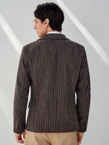 RONVEXI Men's Striped Print Double-Breasted Business Long Sleeve Suit Jacket - Brown - View 2