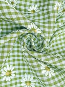 SHEIN 孕妇度假雏菊格子侧系带连体裤 - 灰色 - 查看 7